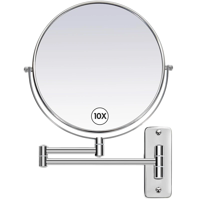 HOMEMIRO 9 Inch Wall Mounted Makeup Mirror with 10X Magnification,Double Sided Extendable Bathroom Vanity Mirror,360° Swivel 10X Magnifying Mirror,Silver Make Up Mirror Wall,12 Inch Extension,No Light - Image 1