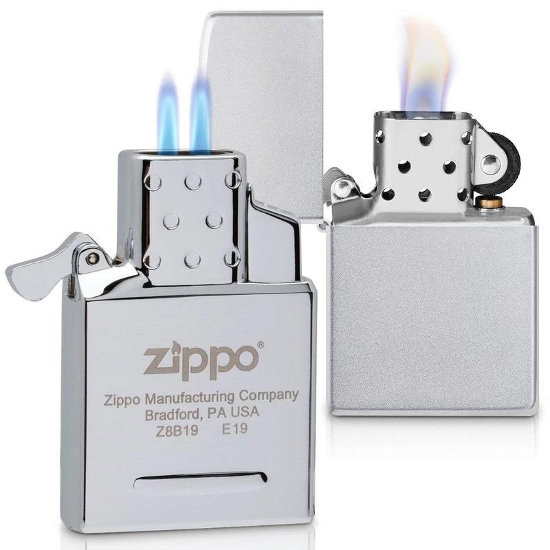 Zippo Windproof Lighter - Brushed Chrome Finish - Gift Set with Dual Flame Butane Insert - Refillable - Reusable - Windproof Design - Gift Box - Made in USA - Image 1