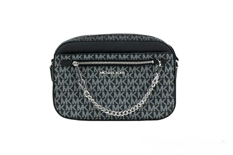 Michael Kors Jet Set Large Leather Crossbody Bag - Black Silver