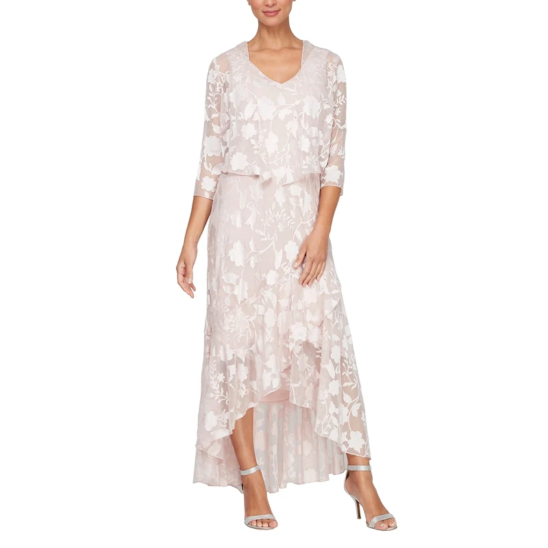 Alex Evenings Women's Sleeveless Printed Chiffon Mid-Length Dress with Jacket Special Occasion, Shell Pink, 16