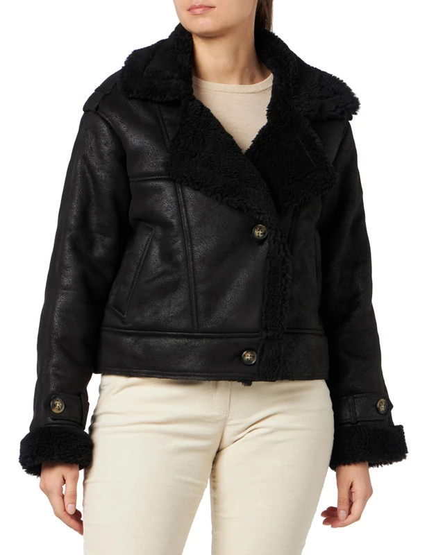 ONLY Onlylva Women's Faux Suede Bonded Jacket CC OTW Biker Jacket, black, M