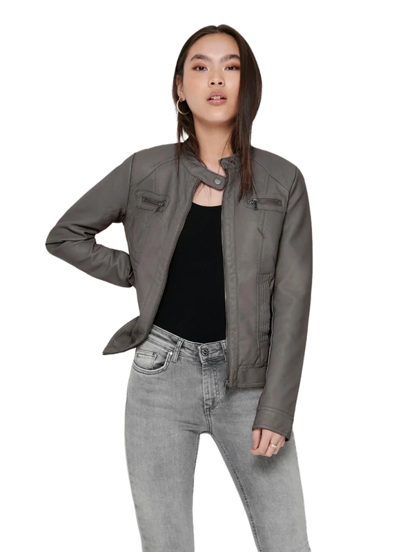 ONLY Onlbandit Women's Faux Leather Biker Noos OTW Jacket, Plum Kitten, XS