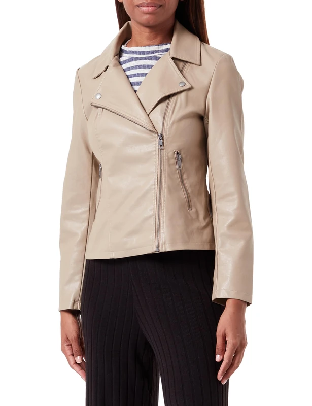 ONLY ONLNEWMELISA Women's Faux Leather Biker CC OTW Jacket, Weathered Teak, M, Weathered Teak, M