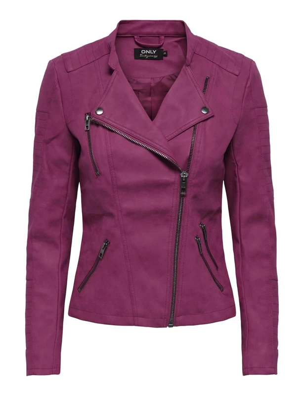 ONLY ONLAva Women's Faux Leather Transition Jacket Biker Style, cerise, 6