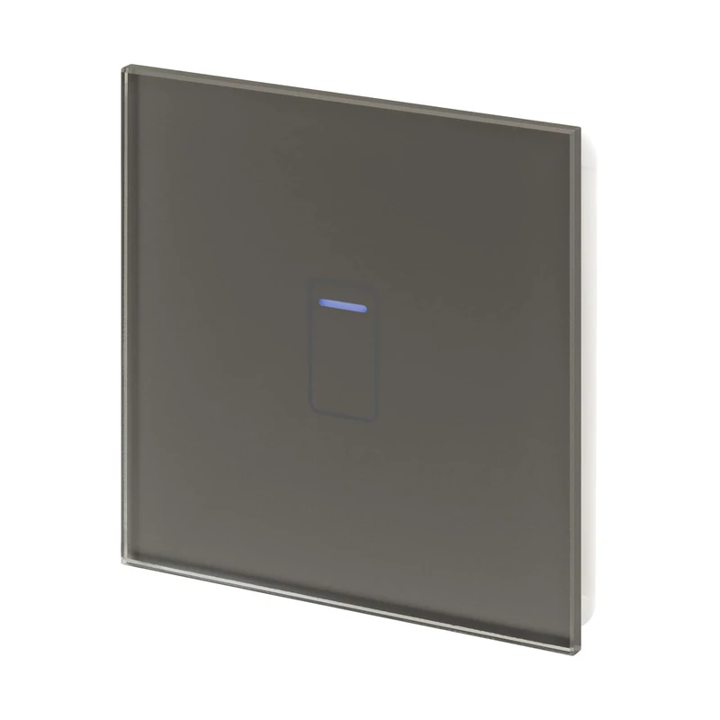 Retrotouch Crystal Touch Switch | LED Light Indicator | 1 Gang 2 Way 300W | Stylish Grey Glass Finish | Screwless Front | 35mm Back Box No-Neutral Required | Luxury Home & Bathroom Light Switches