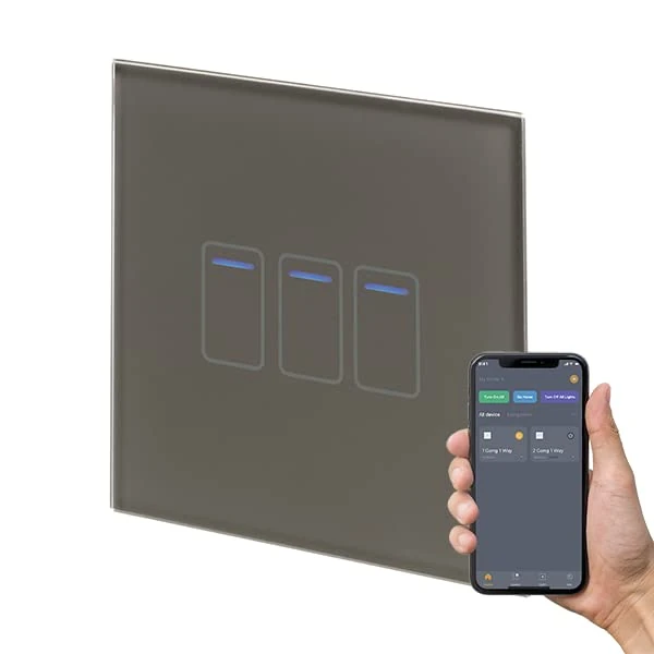 Retrotouch Crystal+ Touch WiFi Switch | 2 Gang Smart Light Switches | Multi Control | Remote Control | App Compatible With Alexa & Smart Life | Brass Glass Finish | LED Indicator