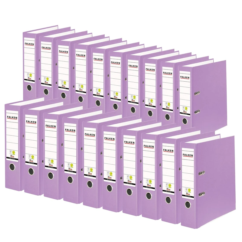 Original Falken pack of 20 PP-Color plastic folders. Made in Germany. 8 cm wide DIN A4 lilac ring binder vegan file folder letter folder office folder plastic folder slotted folder