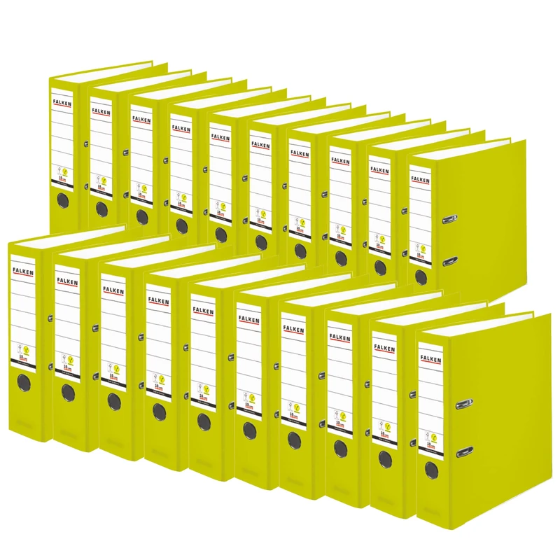 Original Falken pack of 20 PP-Color plastic folders. Made in Germany. 8 cm wide DIN A4 neon green ring binder vegan file folder letter folder office folder plastic folder slotted folder