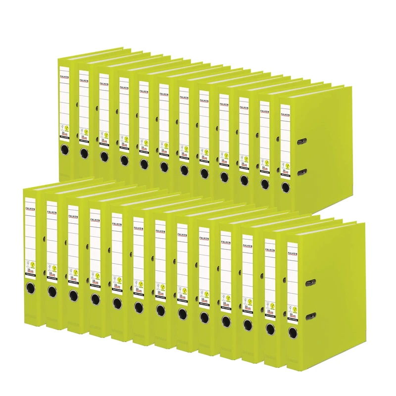 Original Falken 25-pack PP-Color plastic folders. Made in Germany. 5 cm narrow DIN A4 neon green ring binder vegan file folder letter folder office folder plastic folder slotted folder