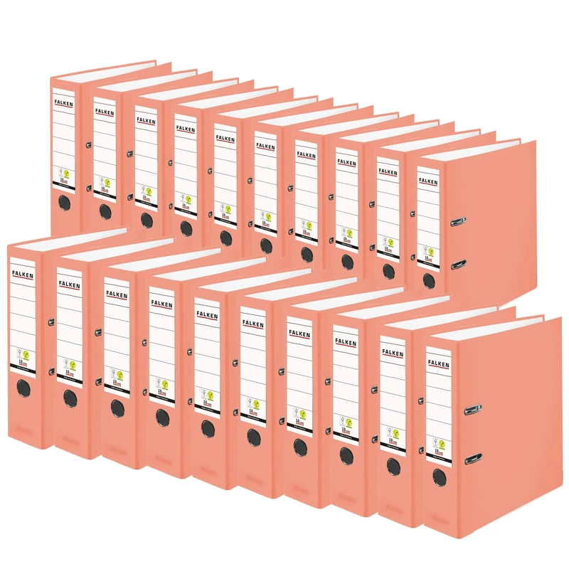 Original Falken pack of 20 PP-Color plastic folders. Made in Germany. 8 cm wide DIN A4 salmon ring binder vegan file folder letter folder office folder plastic folder slotted folder