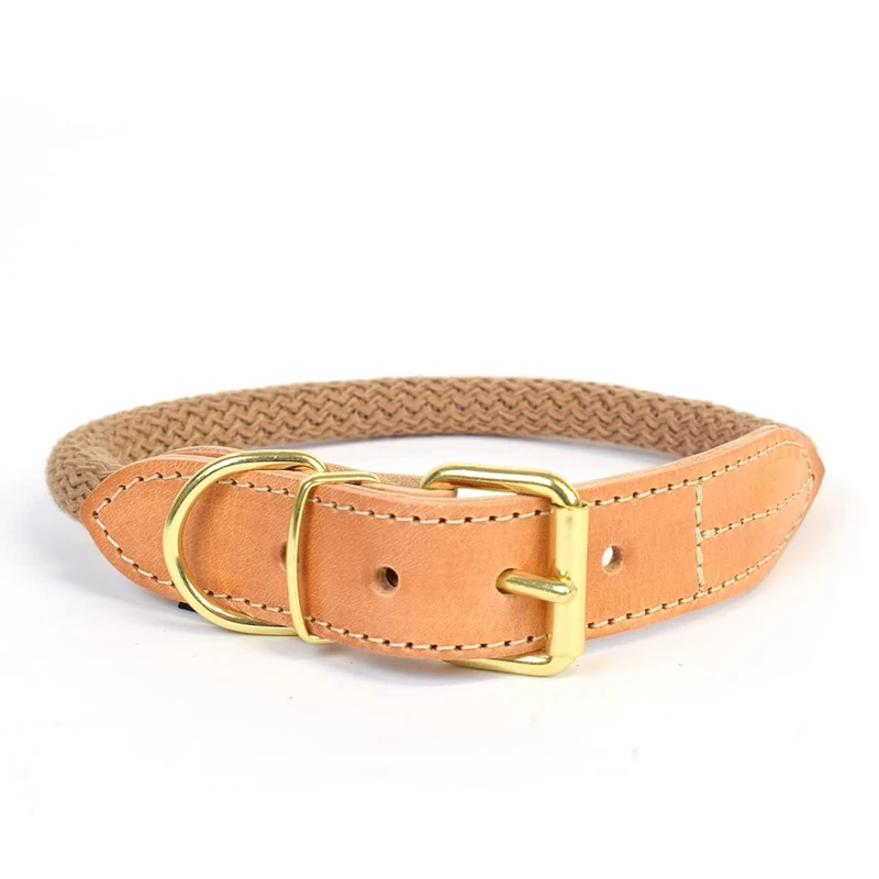 duvoplus, Halsband aus robustem und weichem Nylon mit Leder-Finish, Größe L – 51 – 59 cm/14 mm, Farbe: Taupe, ideal für Spaziergänge und abenteuerliche Expeditionen - Image 1