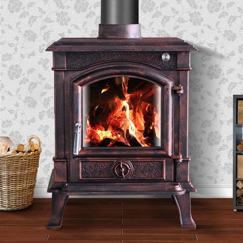 NRG 8KW Antique Bronze Cast Iron Wood Burning Stove Defra Eco Design High Efficiency Indoor Use