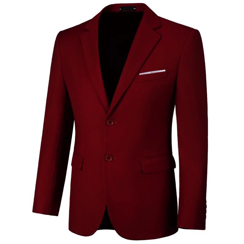 Blazer for Men Casual Mens Suit Jacket Slim Fit Men's Suit Outfit Notch Lapel Men's Sport Coats & Blazers, Burgundy, Large