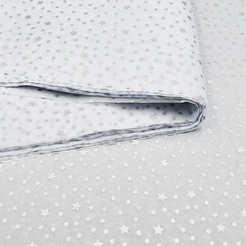 50pcs 50 * 35cm Silver Star White Tissue Paper,50 * 35cm Wrapping Paper Bulk for Christmas Wedding Birthday DIY Gift Decorations