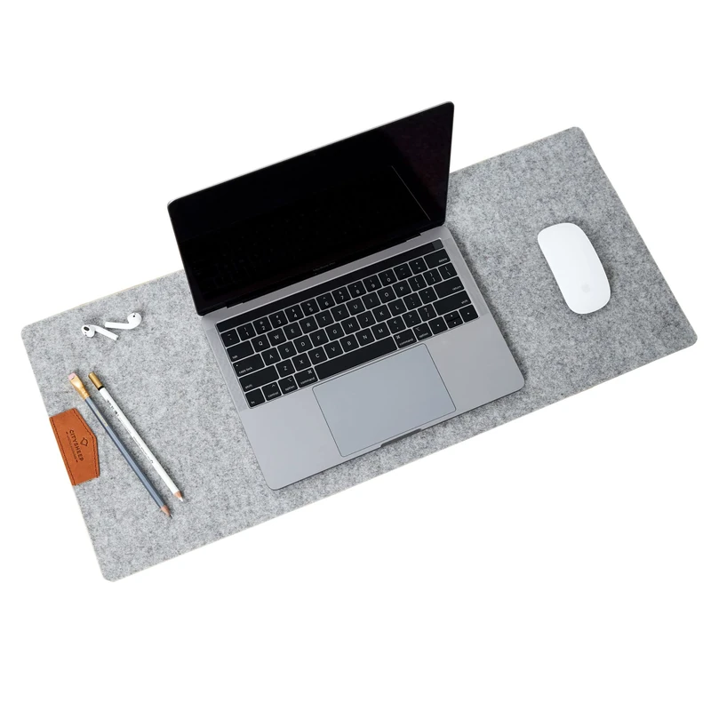 CITYSHEEP Felt Desk Mat 70 x 30 cm Wool Felt Mat for Laptop, Office & Home - Dark Grey, 100% Natural Merino Wool Felt & Real Leather