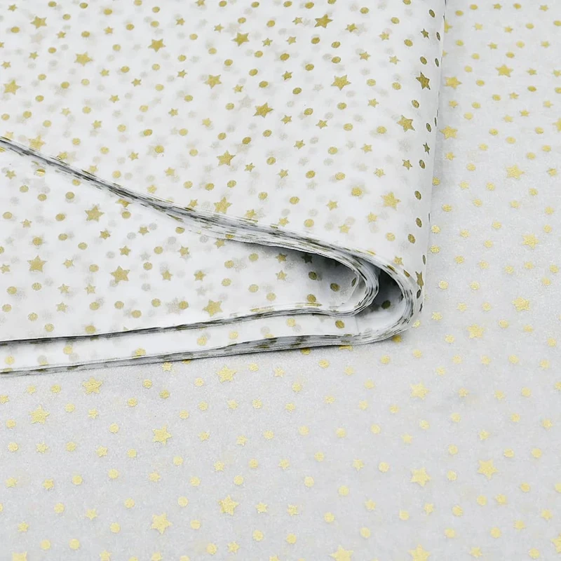 50pcs 50 * 35cm Gold Star White Tissue Paper,50 * 35cm Wrapping Paper Bulk for Christmas Wedding Birthday DIY Gift Decorations