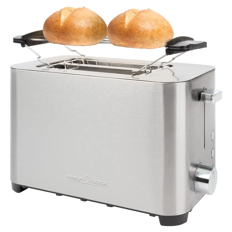 ProfiCook Toaster, Toaster 2 Slices, Defrosting, Warming/Quick Stop Function, Toaster with Bun Attachment, Stainless Steel, PC-TA 1251