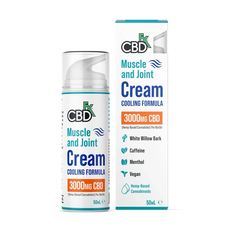 CBDfx 3000mg CBD High Strength Muscle & Joint Cream with Caffeine, Menthol and White Willow Bark, Cooling CBD Formula, Cruelty Free, 50ml Cream
