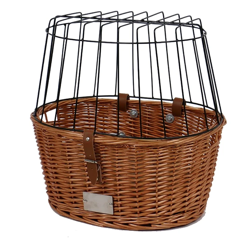 duvoplus, Provence Bicycle Basket 35 x 55 x 49 cm - Max 13 kg Hand Woven Wicker Stable and Safe Heavy Duty Strap - Easy to Assemble with Comfortable Cushion with Safety Grille