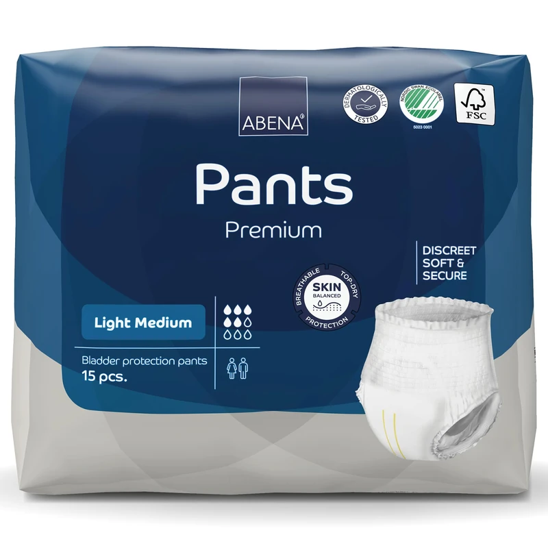 Abena Incontinence Pants Light, Eco-Labelled Incontinence Pants for Men & Women, Comfortable, Protective & Discreet, Fast Absorption, Sustainable Incontinence Pads - M0, 900ml, 32-43" Waist, 15PK