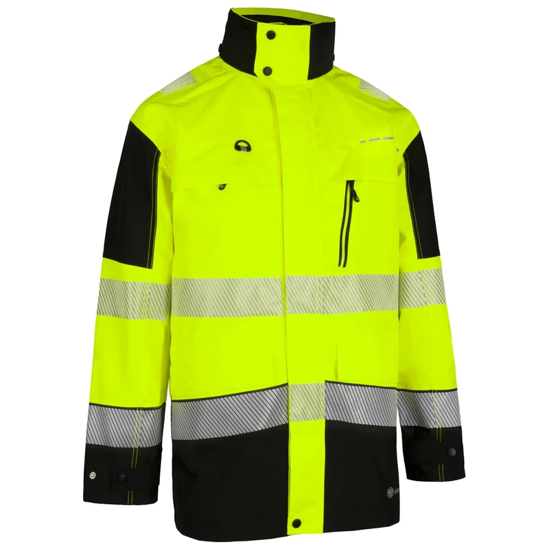 BeeSwift - Hi vis Two Tone Waterproof Jacket - Ripstop Breathable Rail High Vis Jacket with Fully Taped Seams, Fully Adjustable Hood, Multiple Pockets and More - Size S
