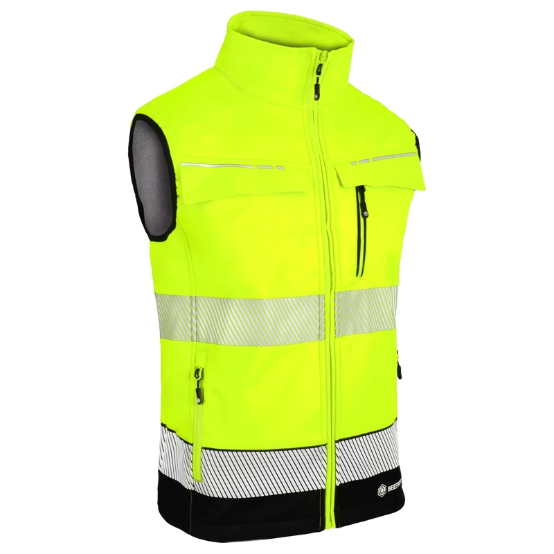 Beeswift - Two Tone Hi Vis Gilet - Yellow and Navy Work Gilet with Multiple Pockets and 100% Softshell Polyester Bonded Fabric - Medium Weight Bodywarmer with Segment Tape and More - Size M