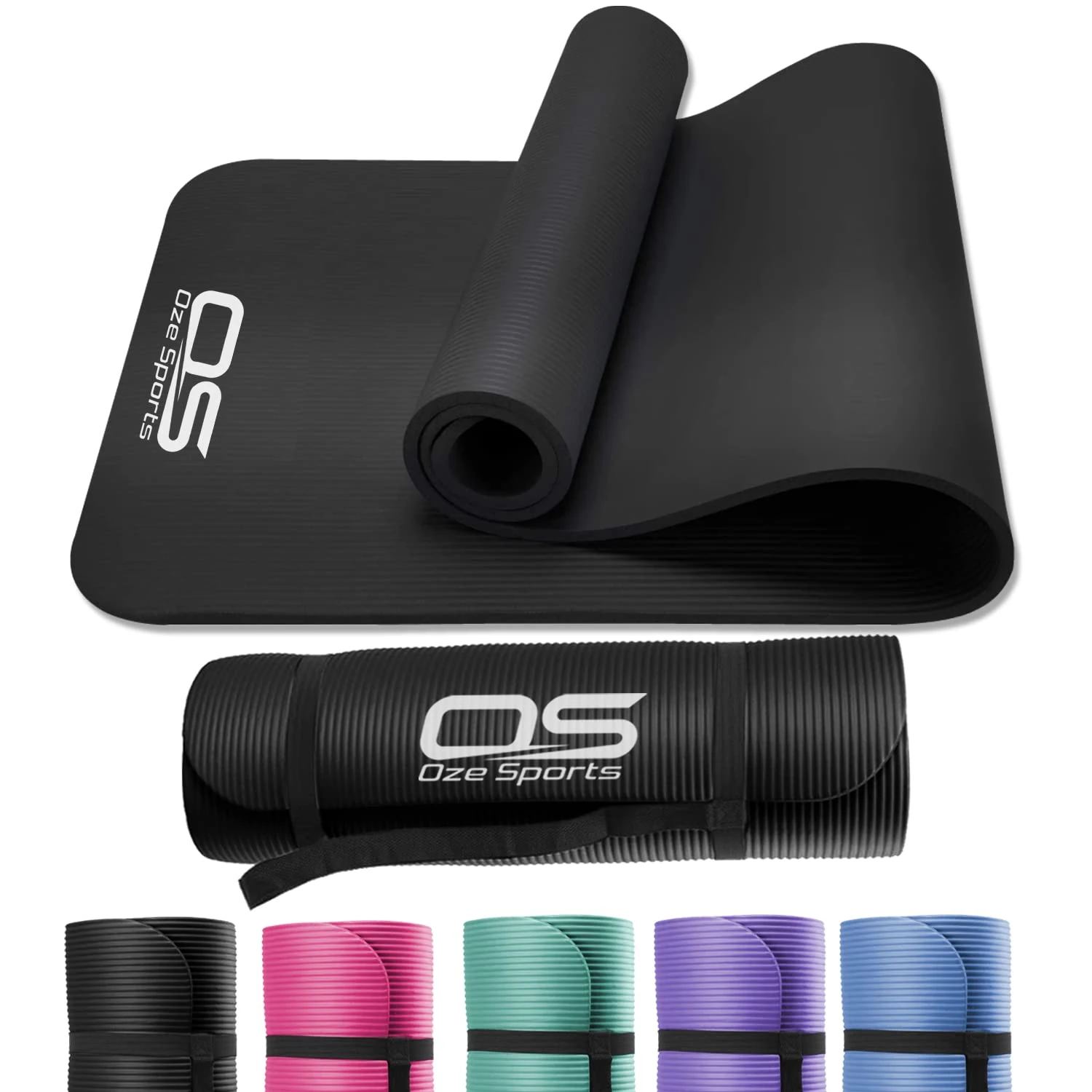 Yoga Mat Exercise NBR Fitness foam mat Extra Thick Non-Slip Large Padded High Density ideal for HiiT Pilates gymnastics mats Fitness & Workout with Free Carry Strap (Black)