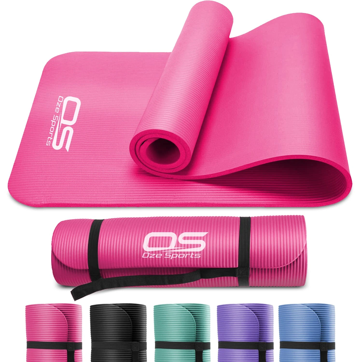 Yoga Mat Exercise NBR Fitness foam mat Extra Thick Non-Slip Large Padded High Density ideal for HiiT Pilates gymnastics mats Fitness & Workout with Free Carry Strap (Pink)