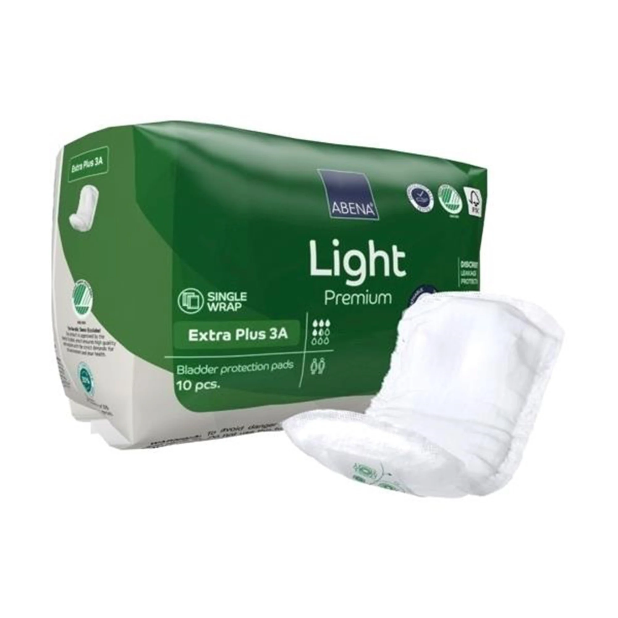 ABENA Light Incontinence Pad Eco-Friendly Women's Incontinence Pads, Breathable & Comfortable with Fast Absorption & Protection, Extra Plus 3A, 650ml, 10PK, White