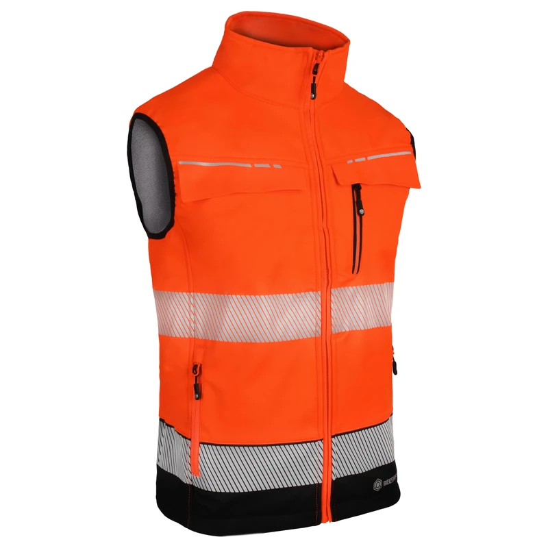 Beeswift - Two Tone Hi Vis Gilet - Orange and Black Work Gilet with Multiple Pockets and 100% Softshell Polyester Bonded Fabric - Medium Weight Bodywarmer with Segment Tape and More - Size XXL