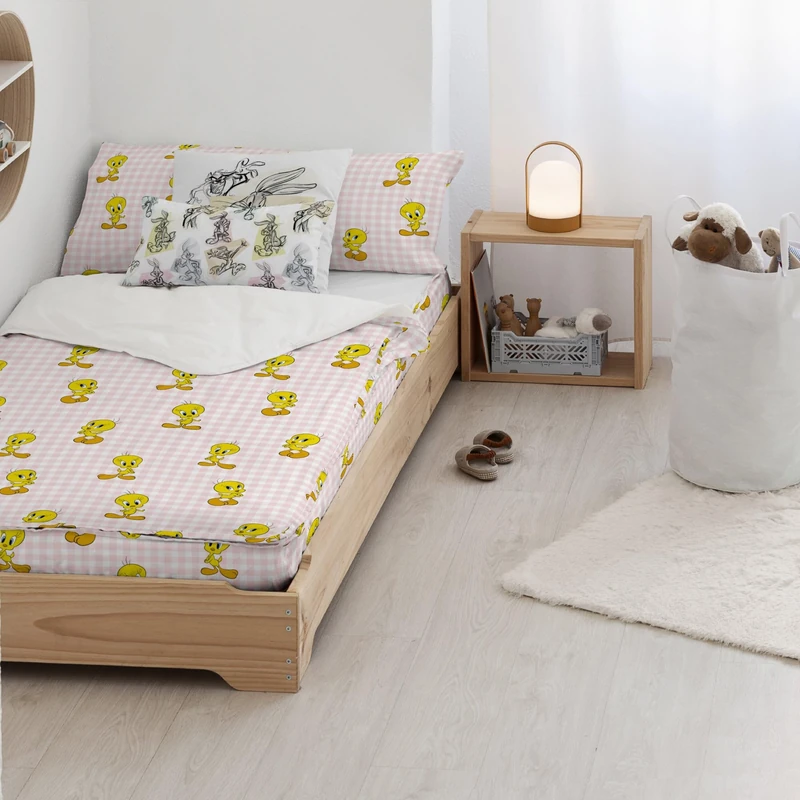 BELUM | 100% Cotton Tweety Vichy Pink Duvet Bag for 90 cm Beds (90 x 200 cm) - Image 1