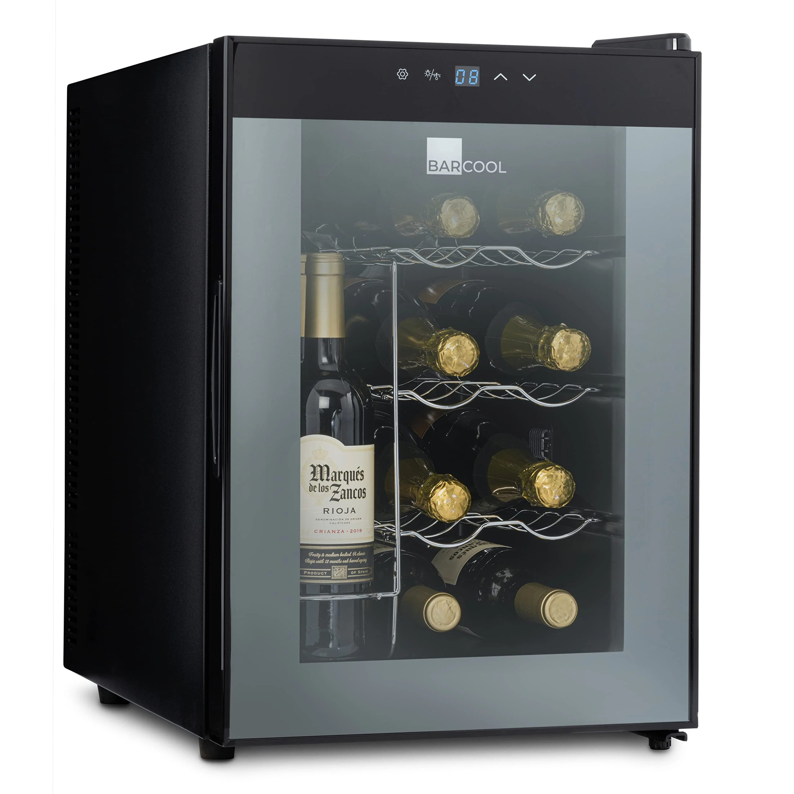 Barcool VINO12 – Table-Top Wine Fridge Black | 10-18°C | Wine Cooler | LED + Digital Display | Glass Door Drinks Cellar | Single-Zone (Renewed)