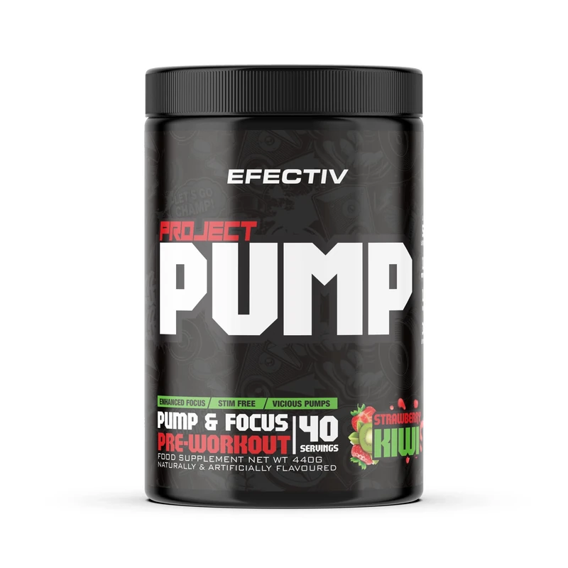 Efectiv Project Pump Pre Workout Powder - Stimulant Free Pre Workout with Citrulline, Nitrosigine, Rednite for Vicious Pumps & Enhanced Focus - Vegan, 40 Servings, Made in UK, Strawberry Kiwi Flavour
