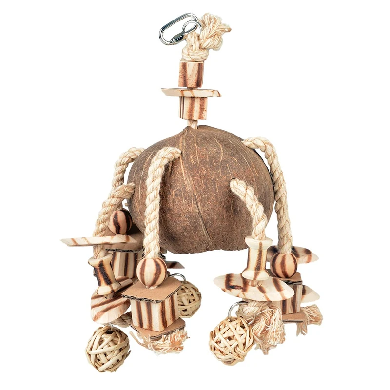 Duvoplus, Coconut Jungle Pendant Willow Balls & Blocks Made of Wood, 35 x 20 x 15 cm, Wood, Birds