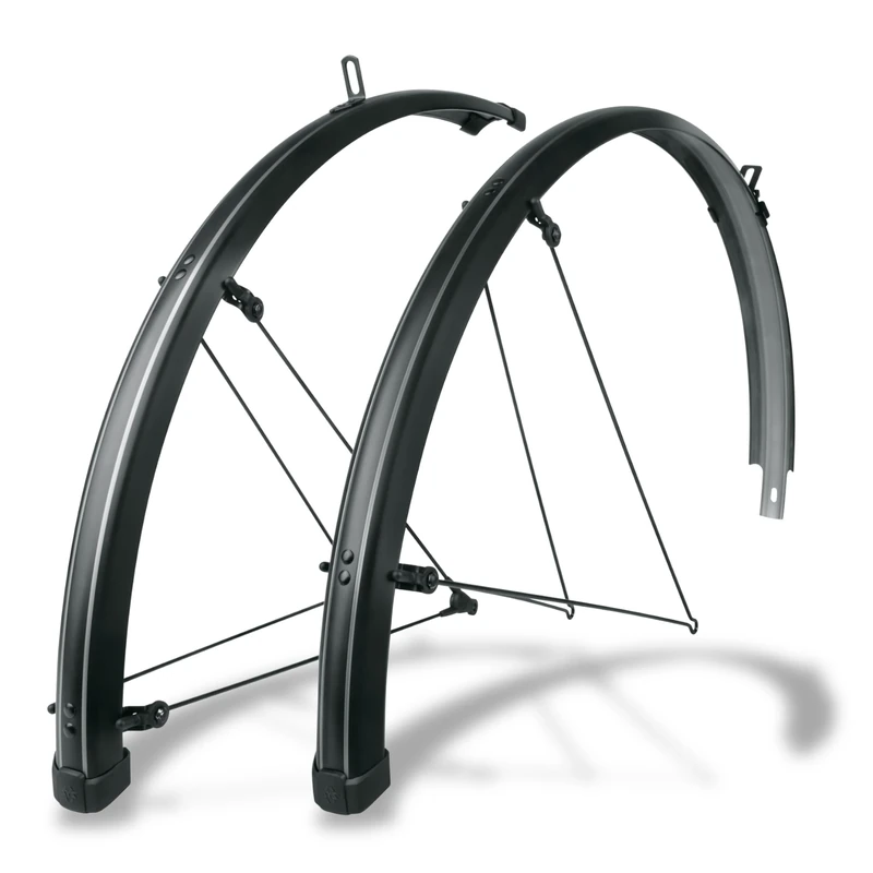 SKS GERMANY BLUEMELS Stripes 28 Inch 45 Set Mudguard Set, Wheel Guard (Pinstripe-Look, Sandwich Construction, Heavy Duty and Rigid, ASR Safety System, V-Braces for Easy Installation), Black