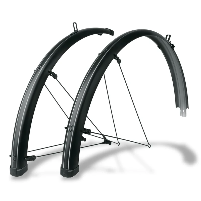 SKS GERMANY BLUEMELS STRIPES 28 Inch 55 Set Mudguard Set, Wheel Guard (Pinstripe Look, Sandwich Construction, Robust and Bend-resistant, ASR Safety System, V-Struts for Easy Installation), Black