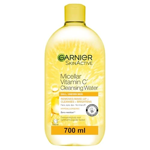 Garnier Micellar Vitamin C Cleansing Water 700ml, Gentle face Cleanser & Makeup Remover, Hypoallergenic. Vegan Formula, Suitable For Dull And Uneven Skin, Brightening Formula, Dermatologically Tested