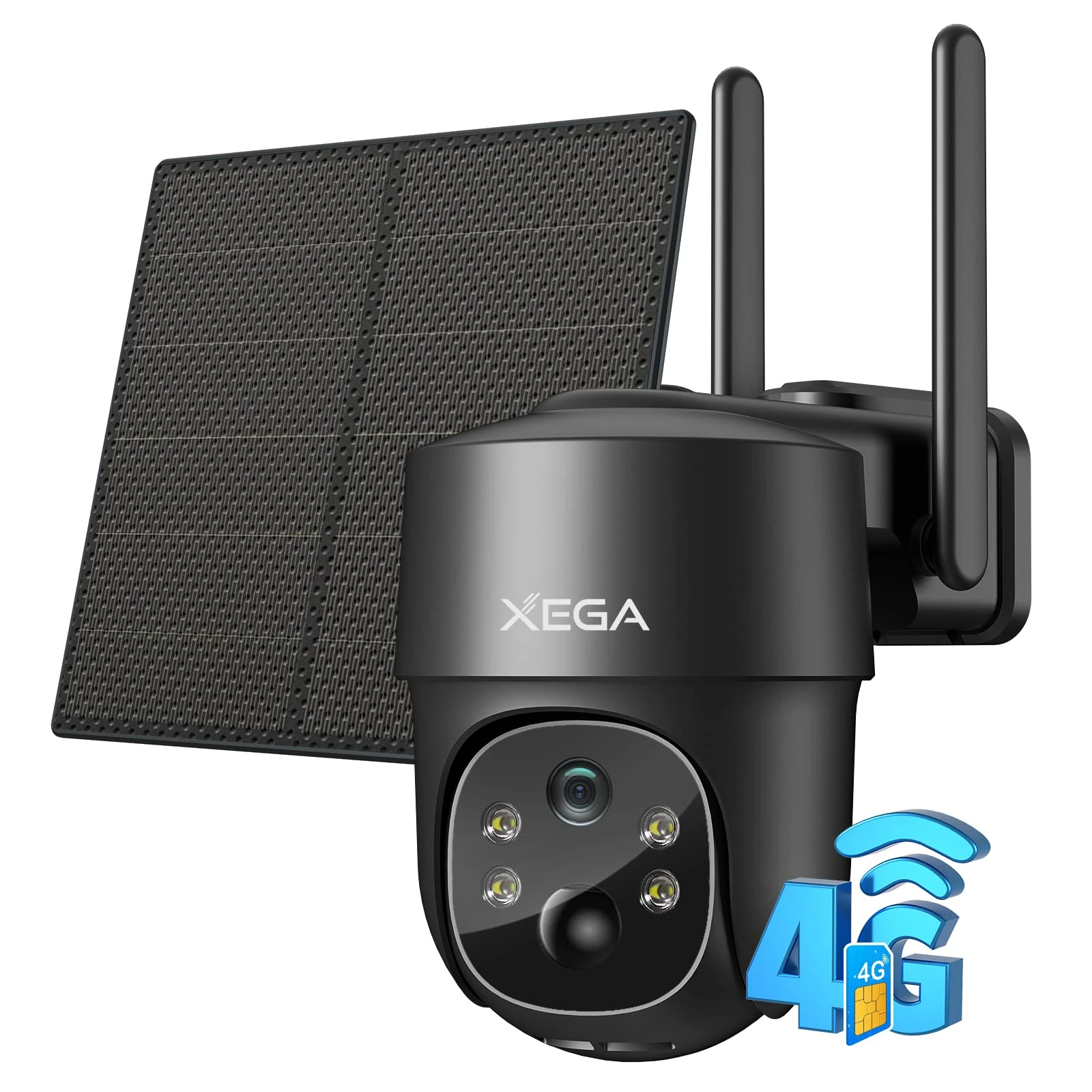 Xega 4G LTE Cellular Security Camera Solar With SIM Card, Outdoor Wireless No WiFi Security Cam CCTV, 2K HD PTZ Night Vision Motion Detection Notification Alarm TF&Cloud Storage(Not Support WiFi)