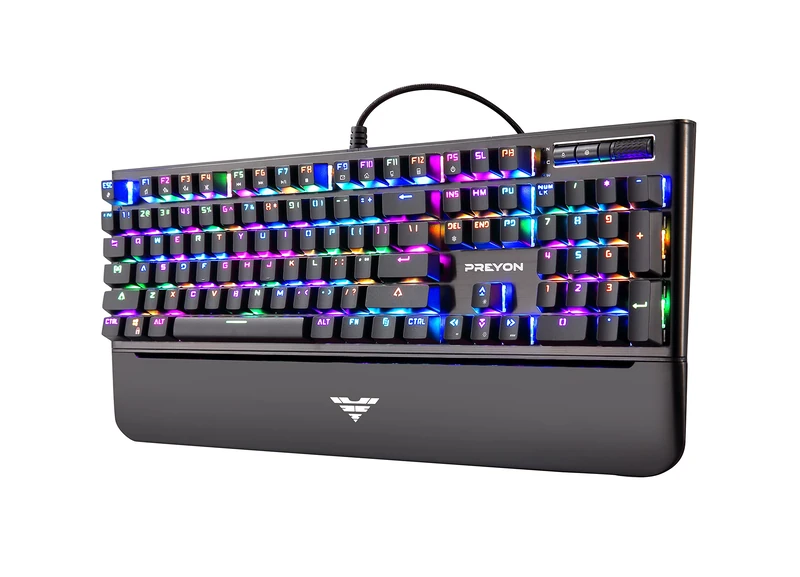 PREYON Long Claw Brown Gaming Keyboard with Braided Cable - Illuminated Mechanical Keyboard with Volume Control and Magnetic Wrist Rest Switch Gateron Brown
