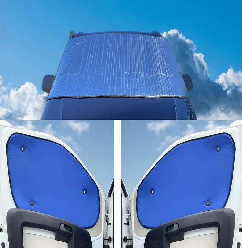 External Thermal Blinds To Fit Fiat Ducato (Years 2006 to Date) With Blue Lining