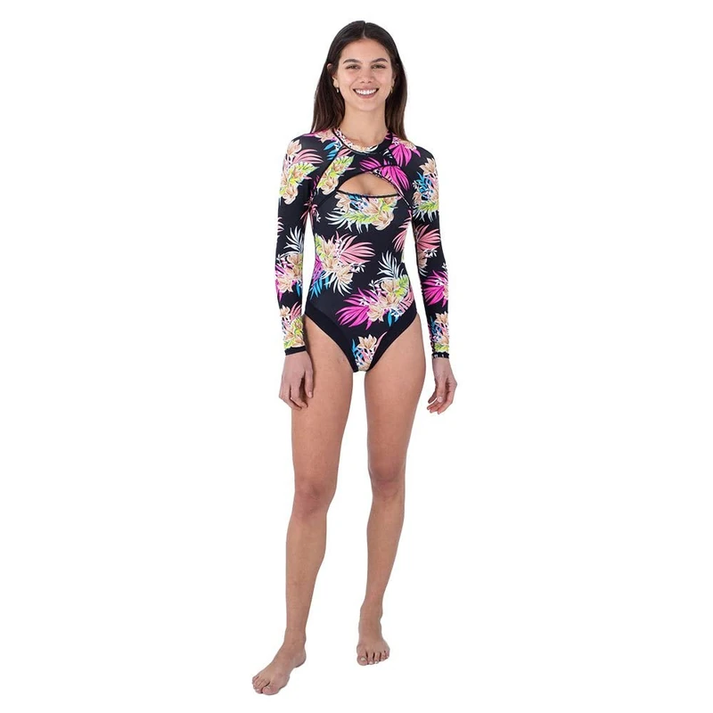 Hurley Women's Hana Cross Yoke Surfsuit One Piece Swimsuit, Black, L - Image 1