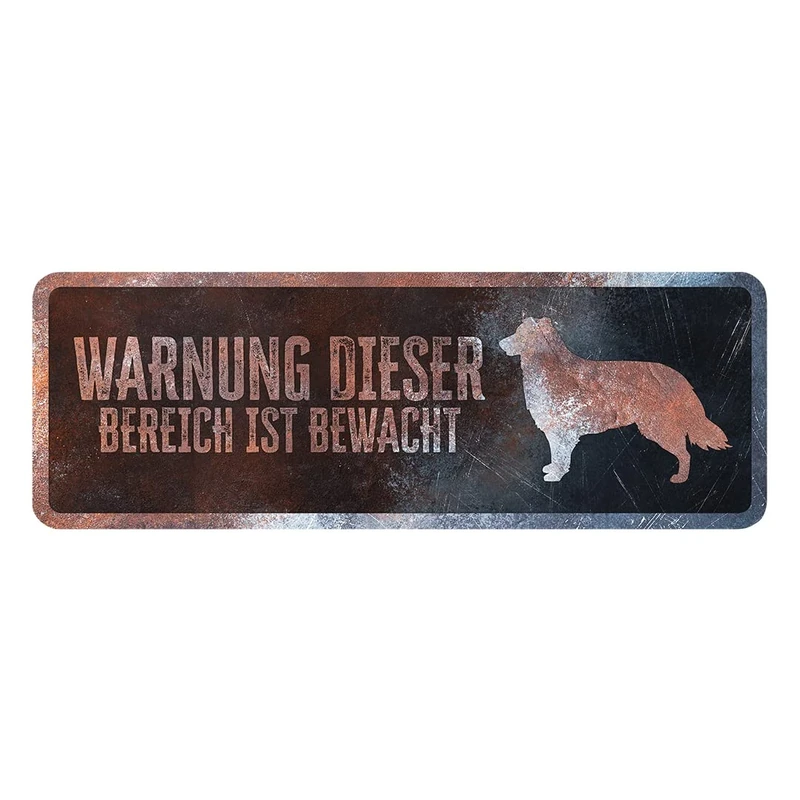 D&D Home, Warning Sign, Warning to the Dog, 40 x 13 x 0.2 cm, German Version, Black Background, Rust-Resistant Metal Warning Sign with Funny Text