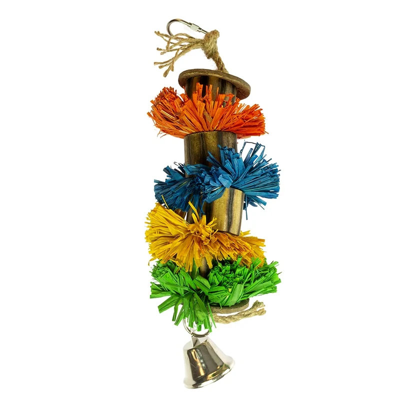 Duvoplus, Raphia Pompom with Bamboo and Coir Large - 29 x 8.9 x 8.9 cm, Multicoloured, Birds, Multicoloured