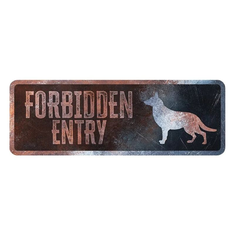 D&D Home, Warning Sign, Warning to the Dog, 40 x 13 x 0.2 cm, English Version, Black Background, Rust-Resistant Metal Warning Sign with Funny Text
