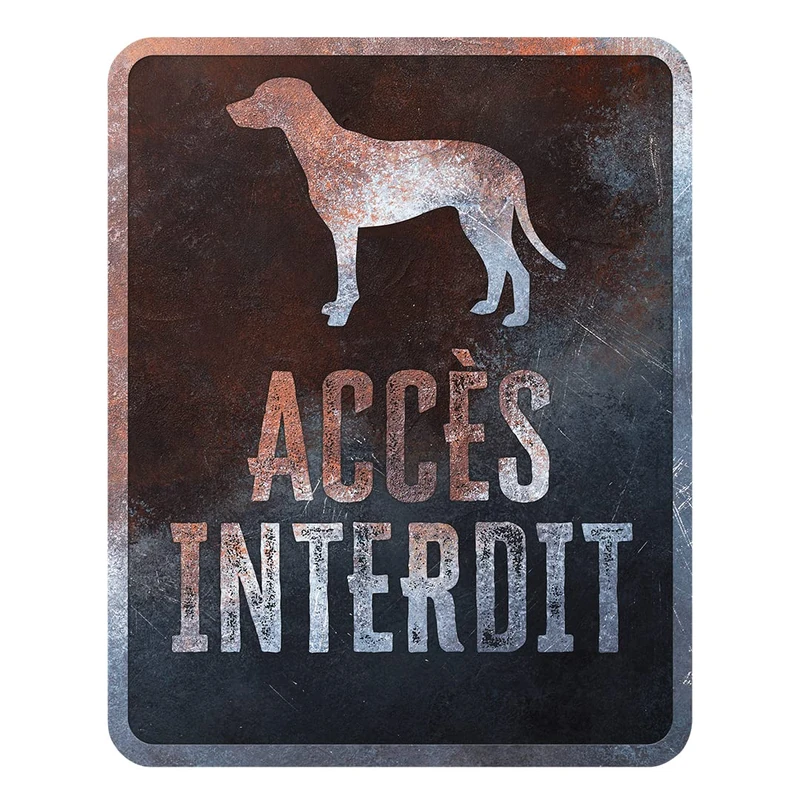 D&D Home, Warning Sign Attention au Dog 25 x 20 x 0.3 cm French Version Black Background Metal Warning Sign Rust Resistant with Funny Text