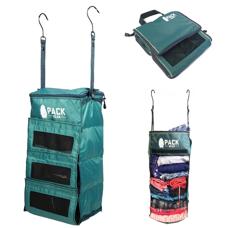 Pack Gear Suitcase Organizer | Pack More in your Large or Carry On Luggage | Unpack Instantly with these Compression Packing Cubes for Suitcases | Hanging Shelf Organizer for Closet (Black) (Carry-On) - Image 1
