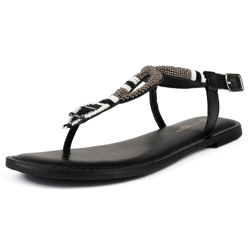 L37 HANDMADE SHOES Women's Desert Flower Flat Sandal, Schwarz, 3.5 UK