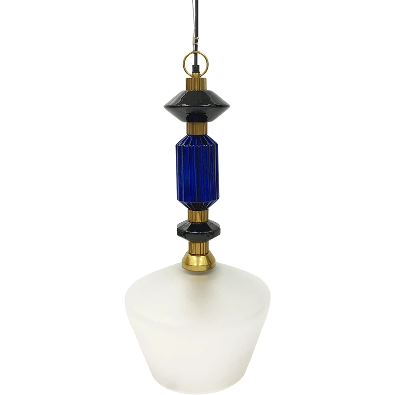 Saville Designs Alena E27 60W Frosted Glass Pendant, 58 cm Length x 28 cm Width x 28 cm Height, Ink Blue