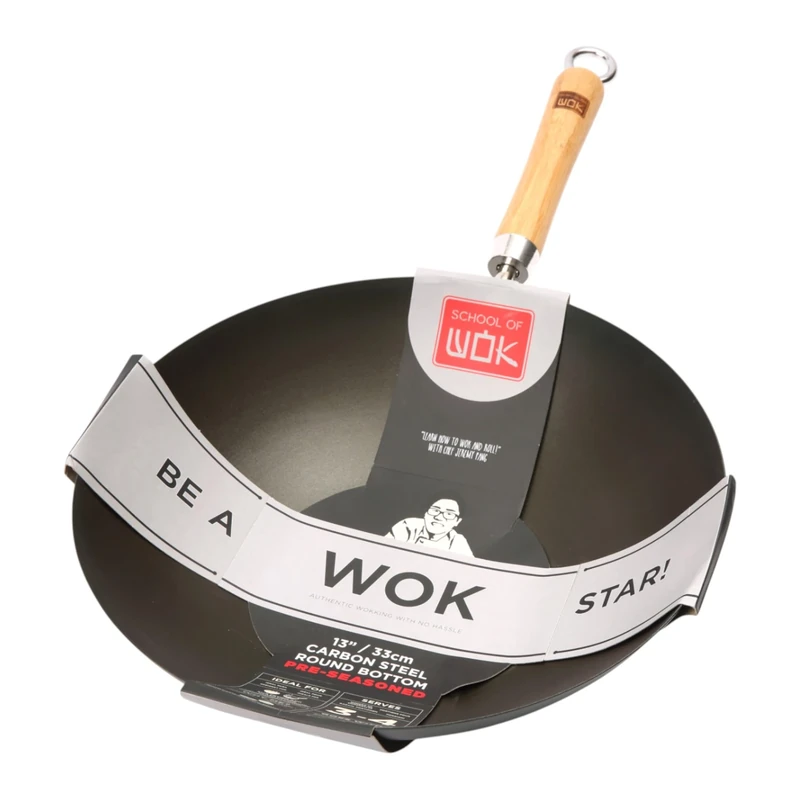 Dexam School of Wok 14"/36cm Pre-Seasoned Carbon Steel Wok