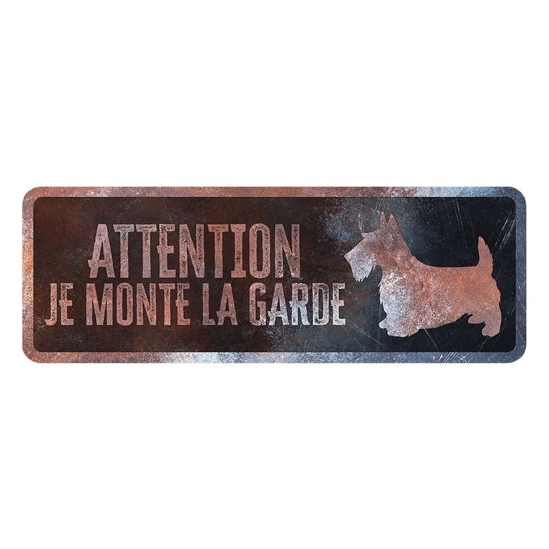 D&D Home, Warning Sign 40 x 13 x 0.3 cm French Version Black Background Metal Warning Sign Rust Resistant Funny Text